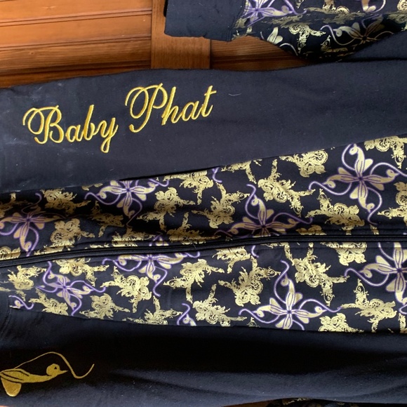 VINTAGE BABY PHAT HOODED DRESS GOLD BLACK 2000'S - Picture 2 of 8